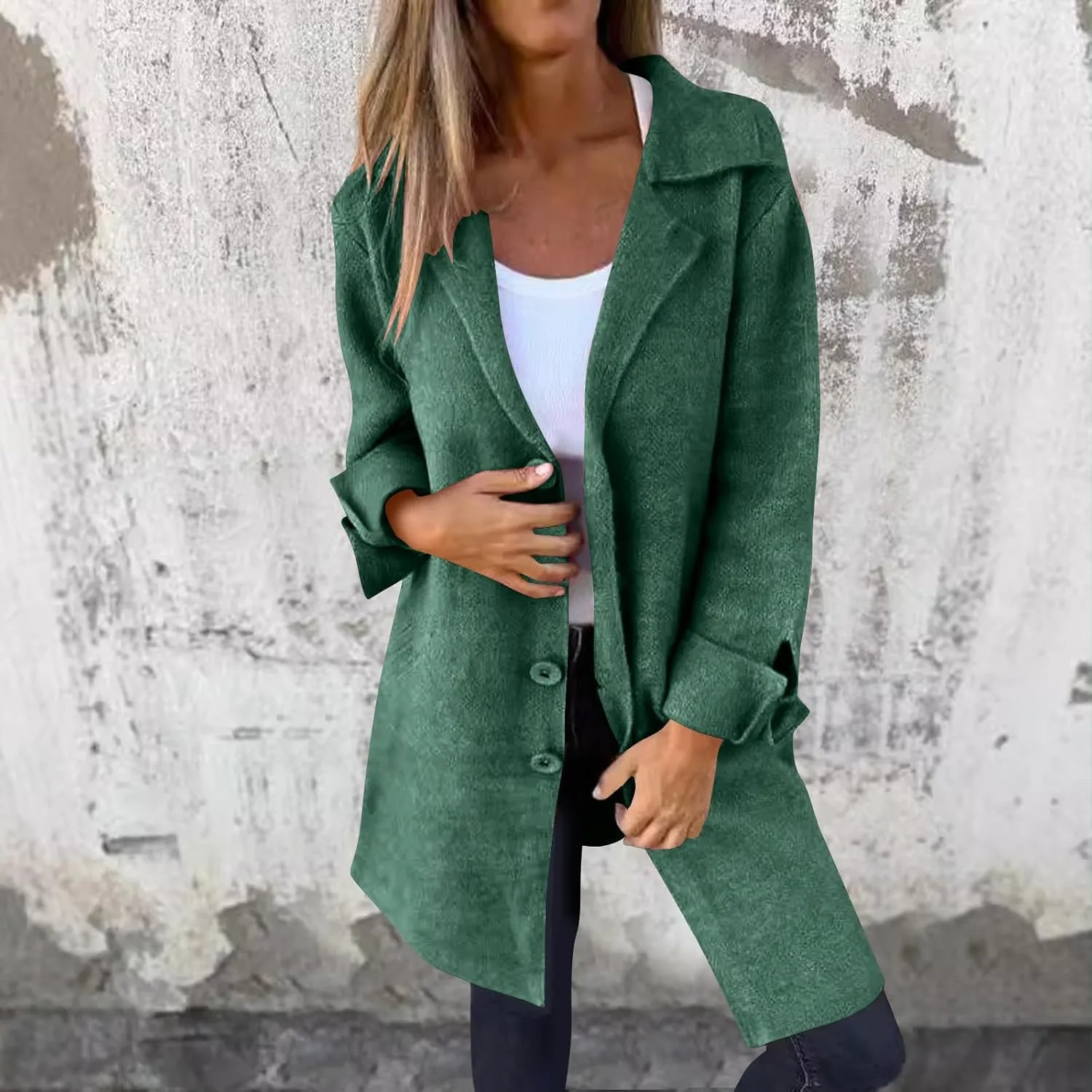 Womens Pea Coat 2024 Fall Winter Woolen Blend Button Down Trench Coat with Pockets Dressy Casual Lapel Trench Coats