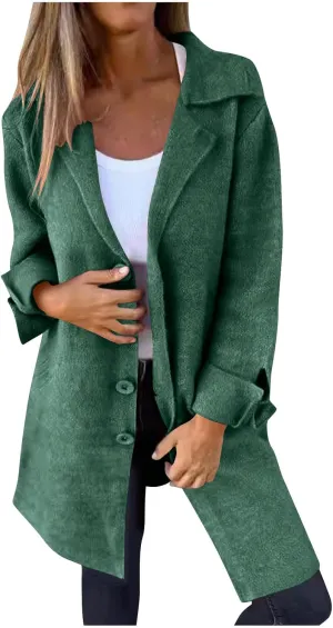 Womens Pea Coat 2024 Fall Winter Woolen Blend Button Down Trench Coat with Pockets Dressy Casual Lapel Trench Coats