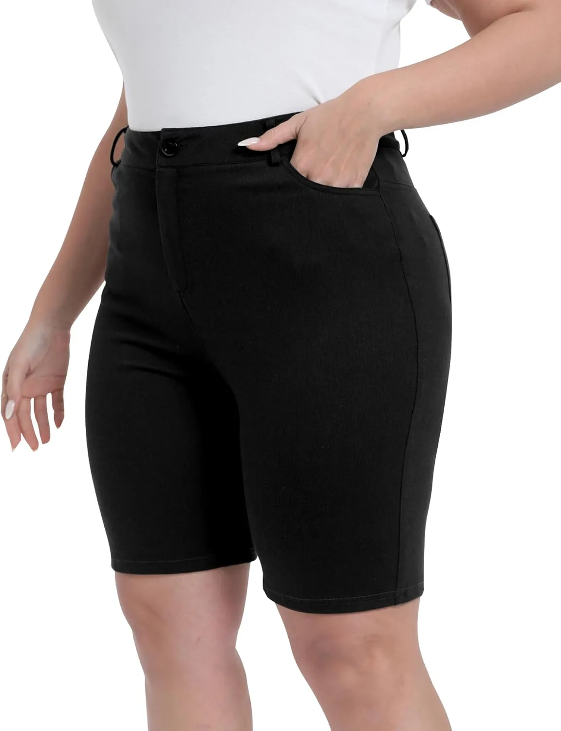 Womens Plus Size Bermuda Shorts Stretchy High Waisted Summer Casual Midi Shorts