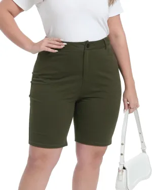 Womens Plus Size Bermuda Shorts Stretchy High Waisted Summer Casual Midi Shorts
