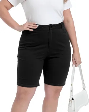 Womens Plus Size Bermuda Shorts Stretchy High Waisted Summer Casual Midi Shorts
