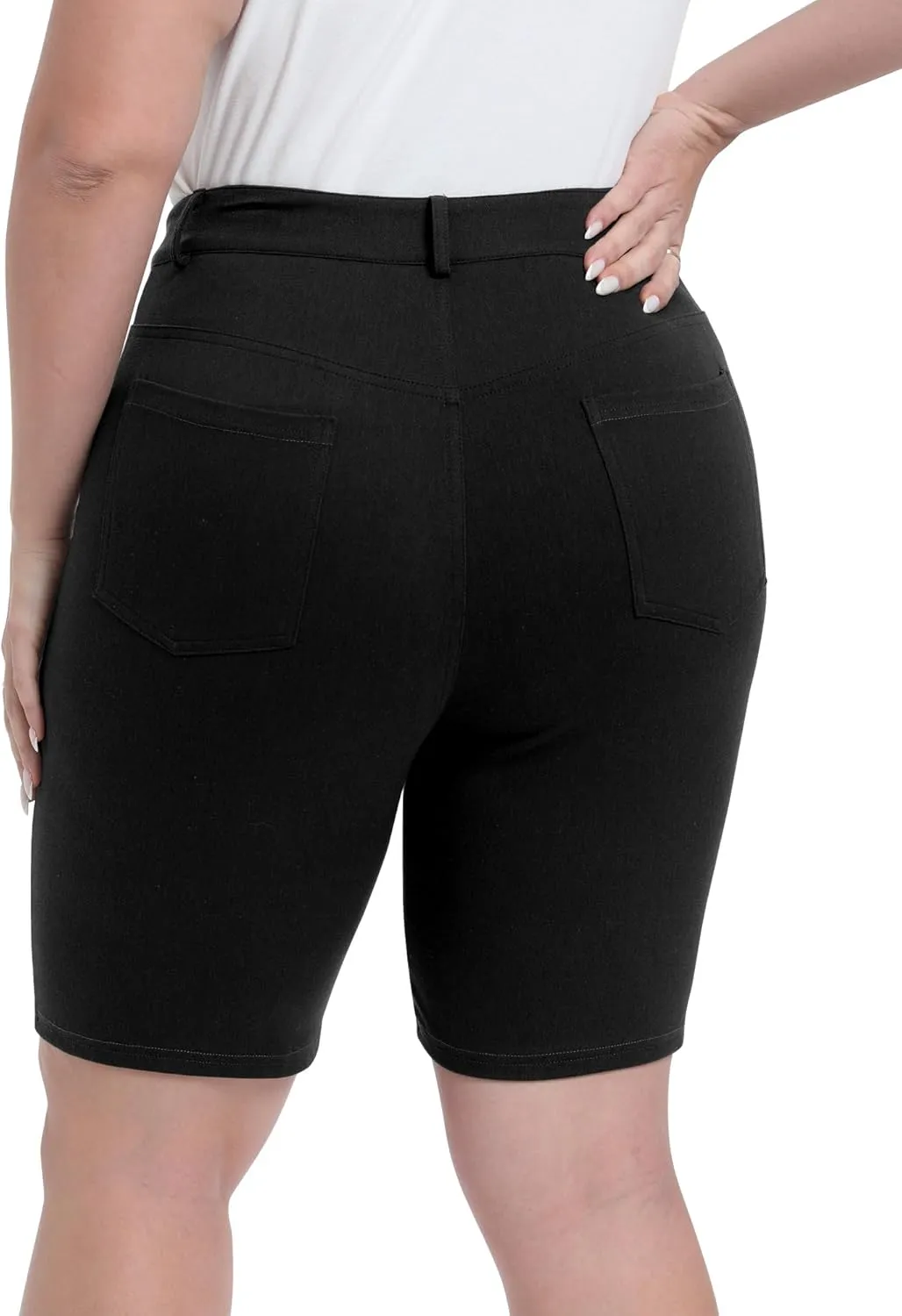 Womens Plus Size Bermuda Shorts Stretchy High Waisted Summer Casual Midi Shorts