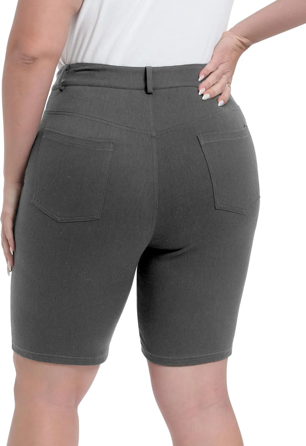 Womens Plus Size Bermuda Shorts Stretchy High Waisted Summer Casual Midi Shorts