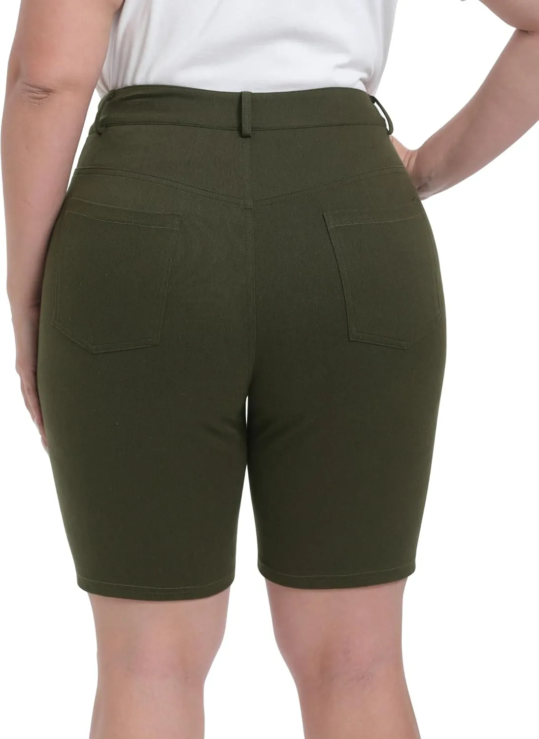 Womens Plus Size Bermuda Shorts Stretchy High Waisted Summer Casual Midi Shorts