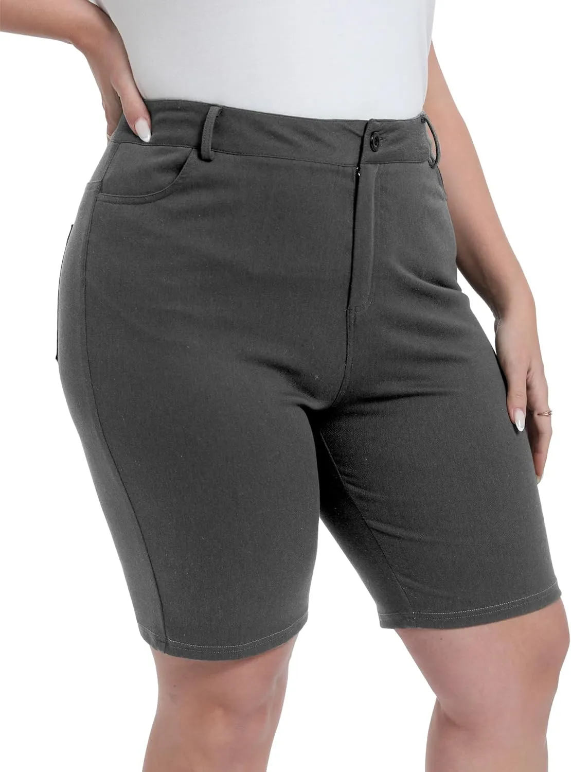 Womens Plus Size Bermuda Shorts Stretchy High Waisted Summer Casual Midi Shorts