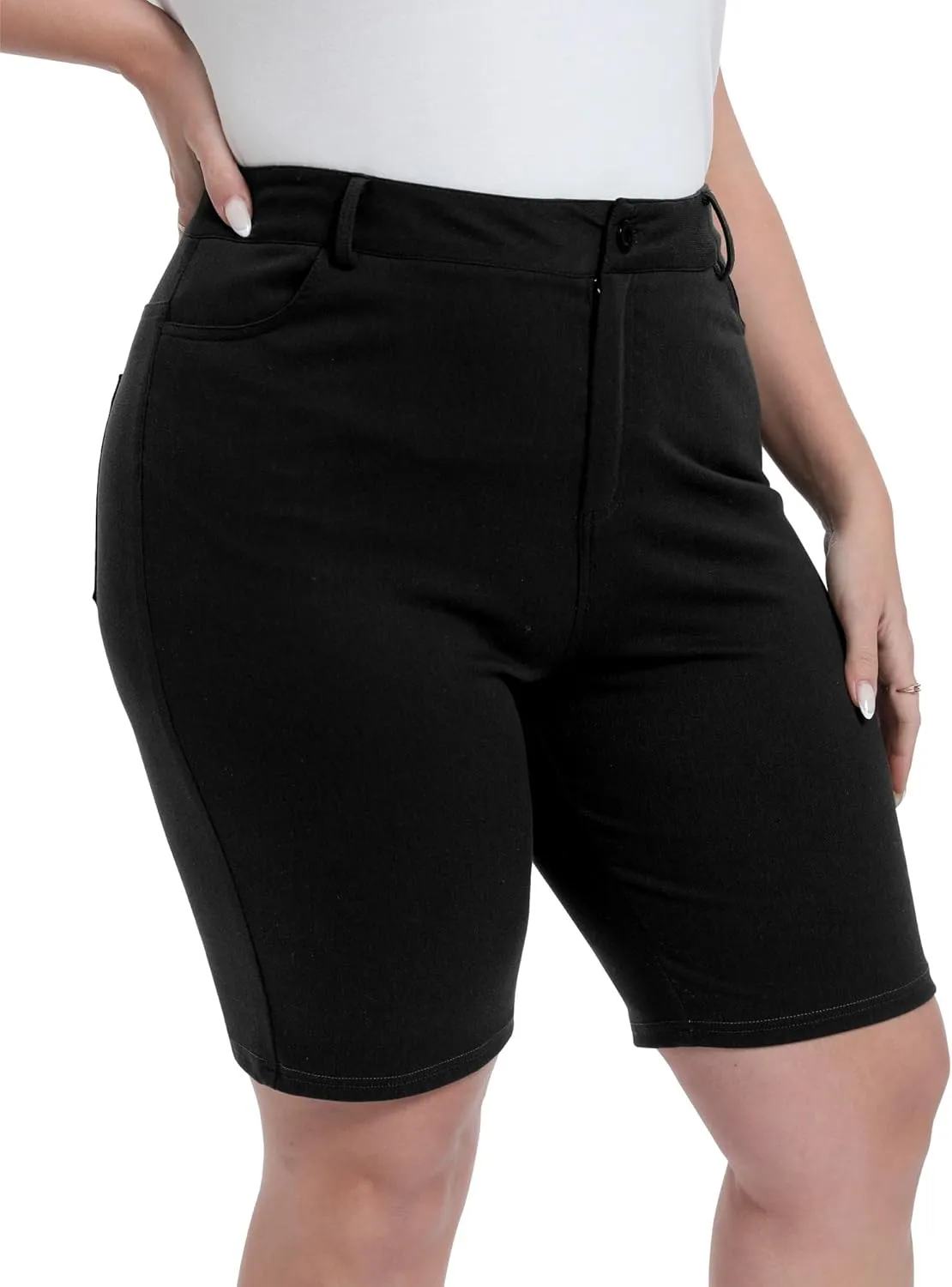 Womens Plus Size Bermuda Shorts Stretchy High Waisted Summer Casual Midi Shorts