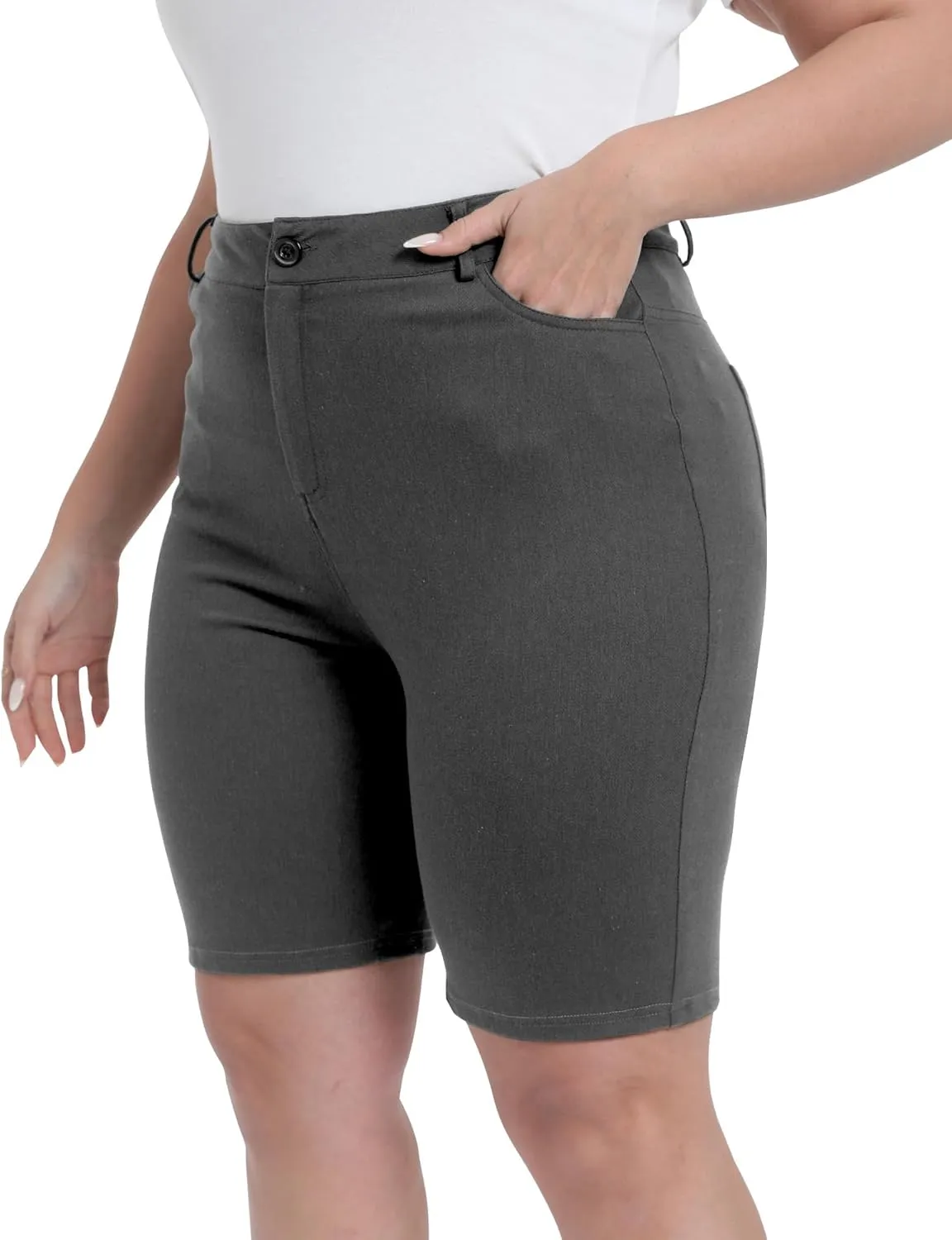 Womens Plus Size Bermuda Shorts Stretchy High Waisted Summer Casual Midi Shorts