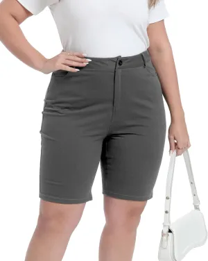 Womens Plus Size Bermuda Shorts Stretchy High Waisted Summer Casual Midi Shorts