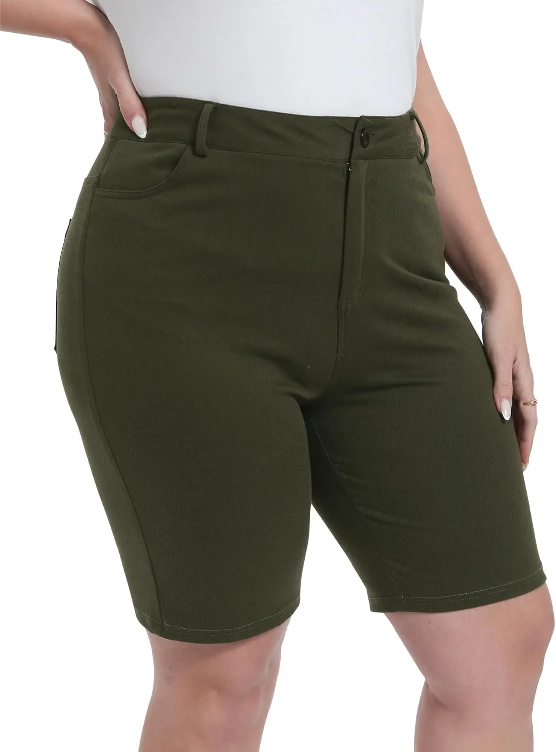 Womens Plus Size Bermuda Shorts Stretchy High Waisted Summer Casual Midi Shorts
