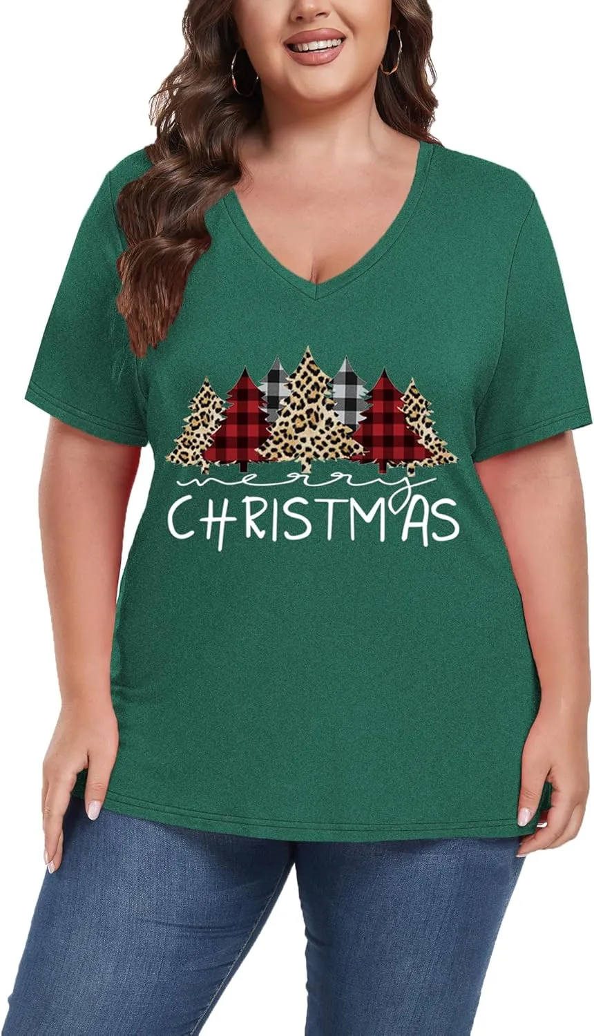 Women's Plus Size Short Sleeve Tee Shirt V Neck Basic Ladies Loose Fit T Shirt 1X-5X