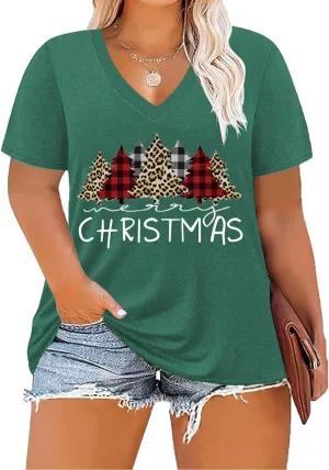 Women's Plus Size Short Sleeve Tee Shirt V Neck Basic Ladies Loose Fit T Shirt 1X-5X