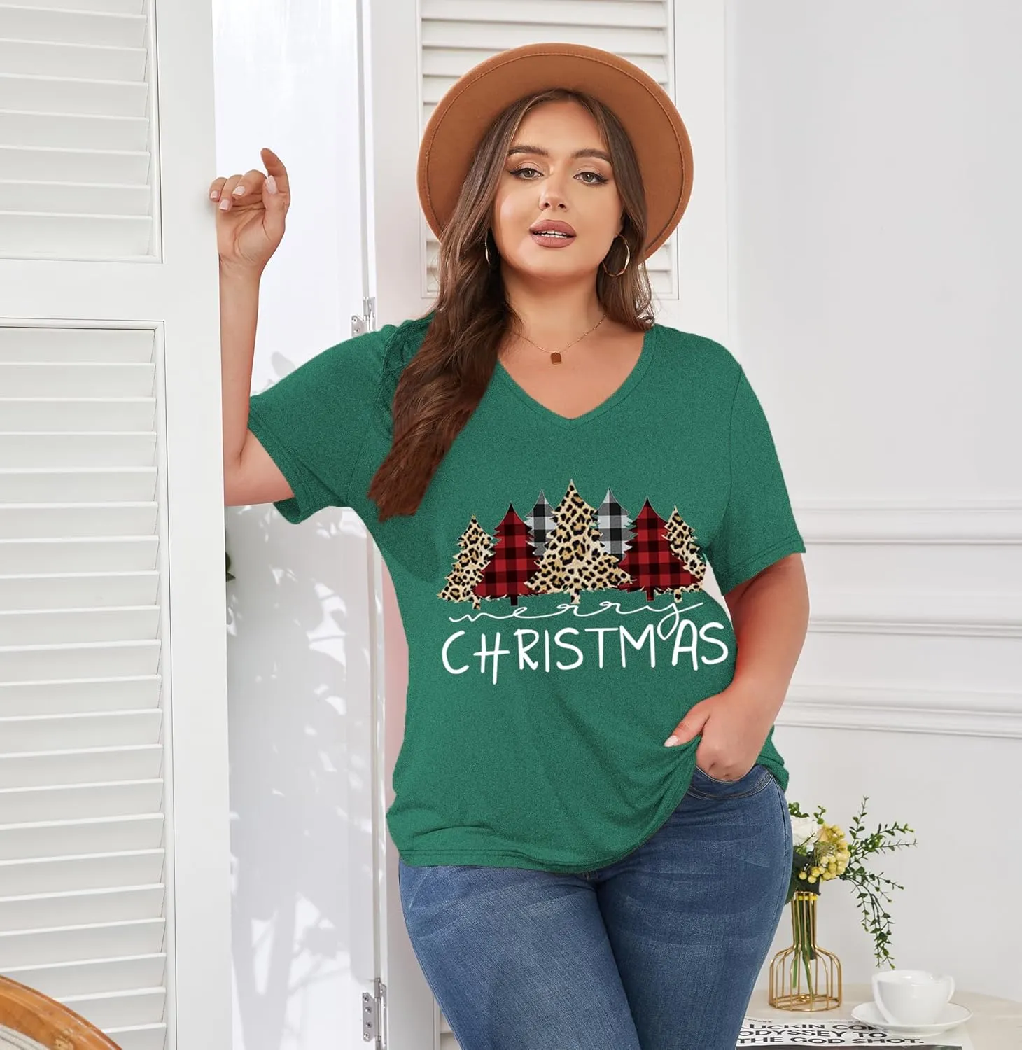Women's Plus Size Short Sleeve Tee Shirt V Neck Basic Ladies Loose Fit T Shirt 1X-5X