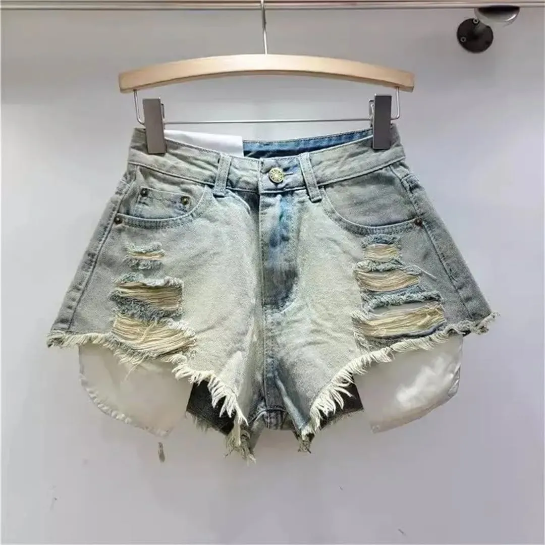 Women's Pocket Street Retro Blue Denim Shorts Summer Jeans Hot Pants Shorts