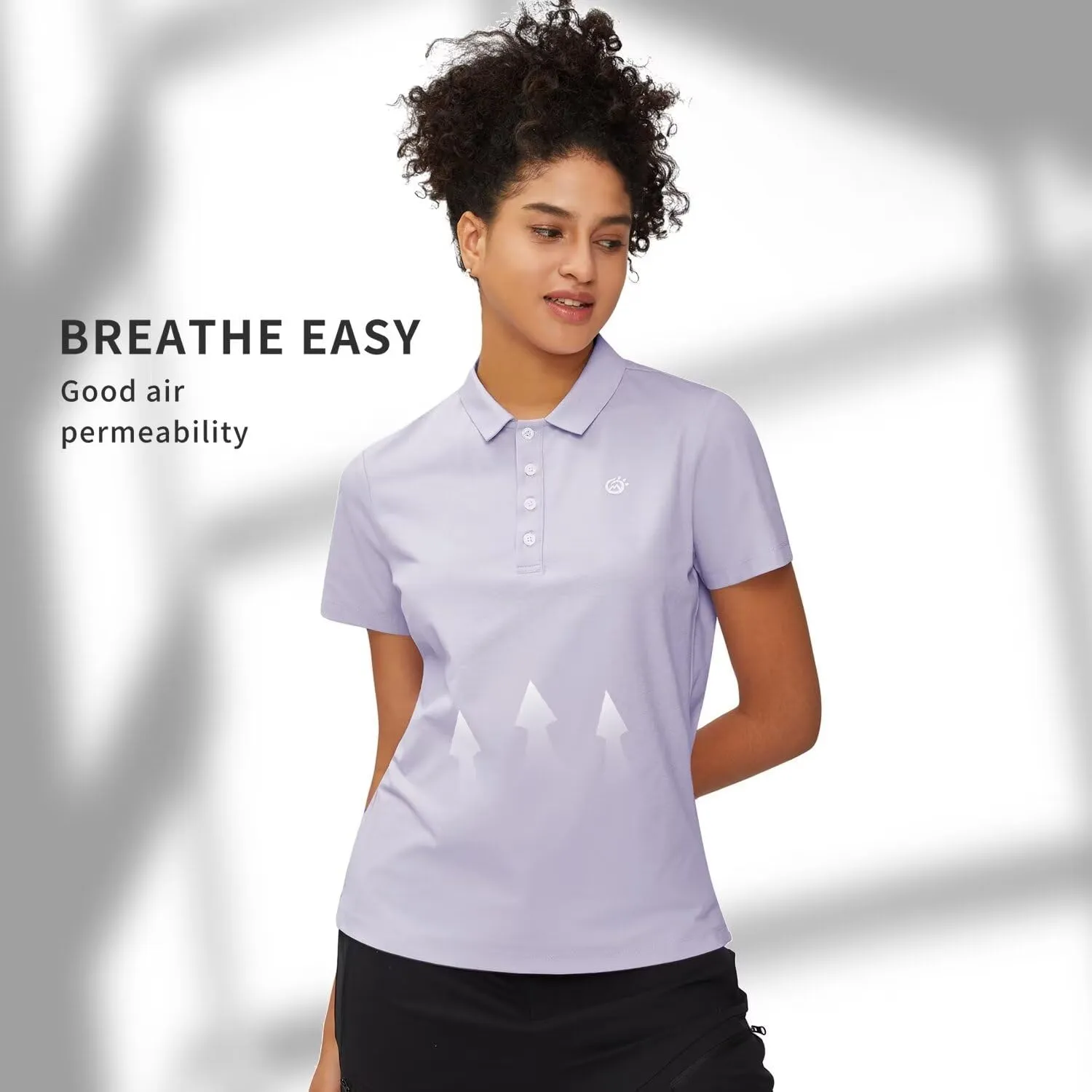 Women's Polo Shirt Quick Dry 4 Button Moisture Casual Work Short Sleeve Collared Golf Shirt-Wicking Performance