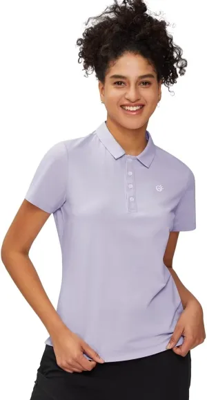 Women's Polo Shirt Quick Dry 4 Button Moisture Casual Work Short Sleeve Collared Golf Shirt-Wicking Performance