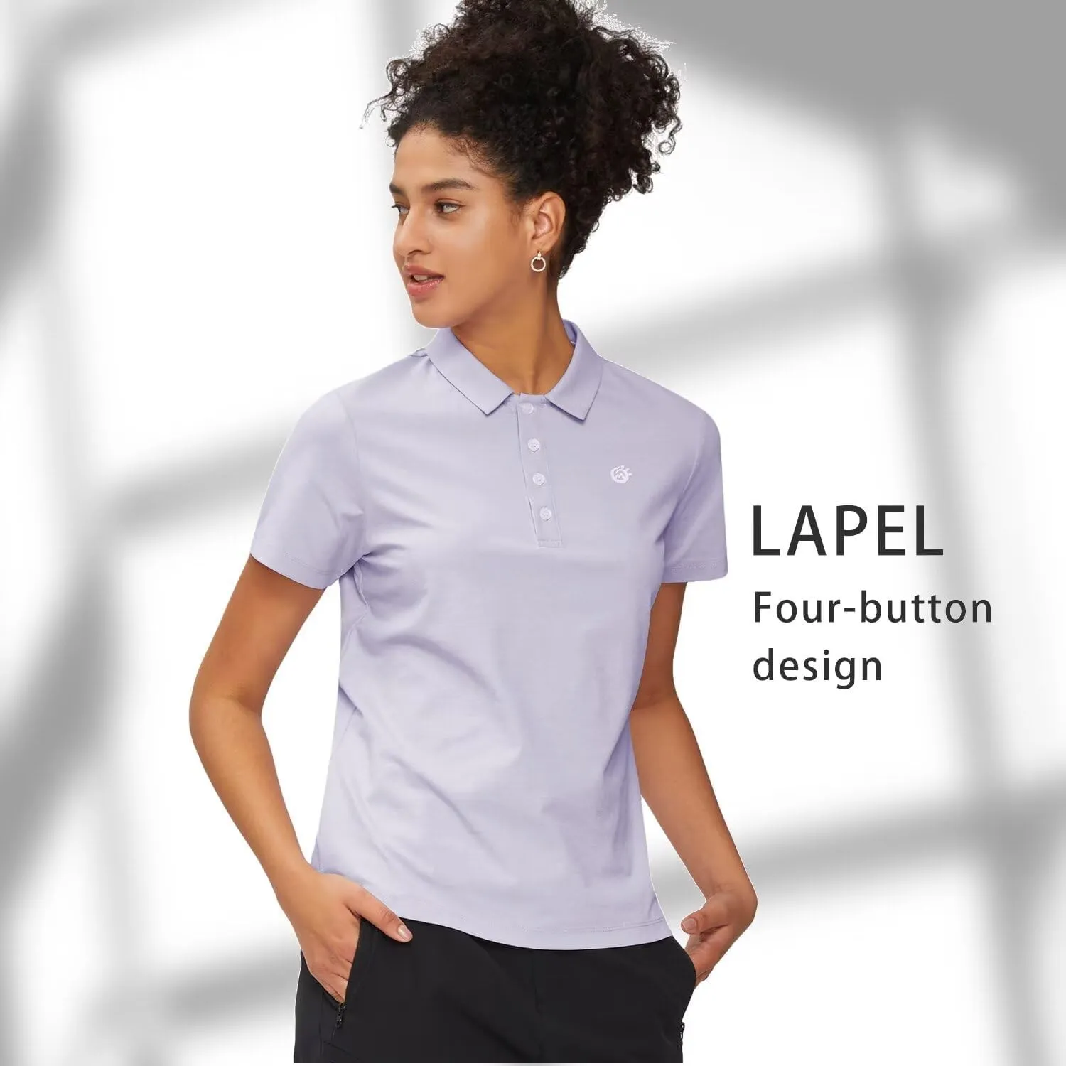 Women's Polo Shirt Quick Dry 4 Button Moisture Casual Work Short Sleeve Collared Golf Shirt-Wicking Performance