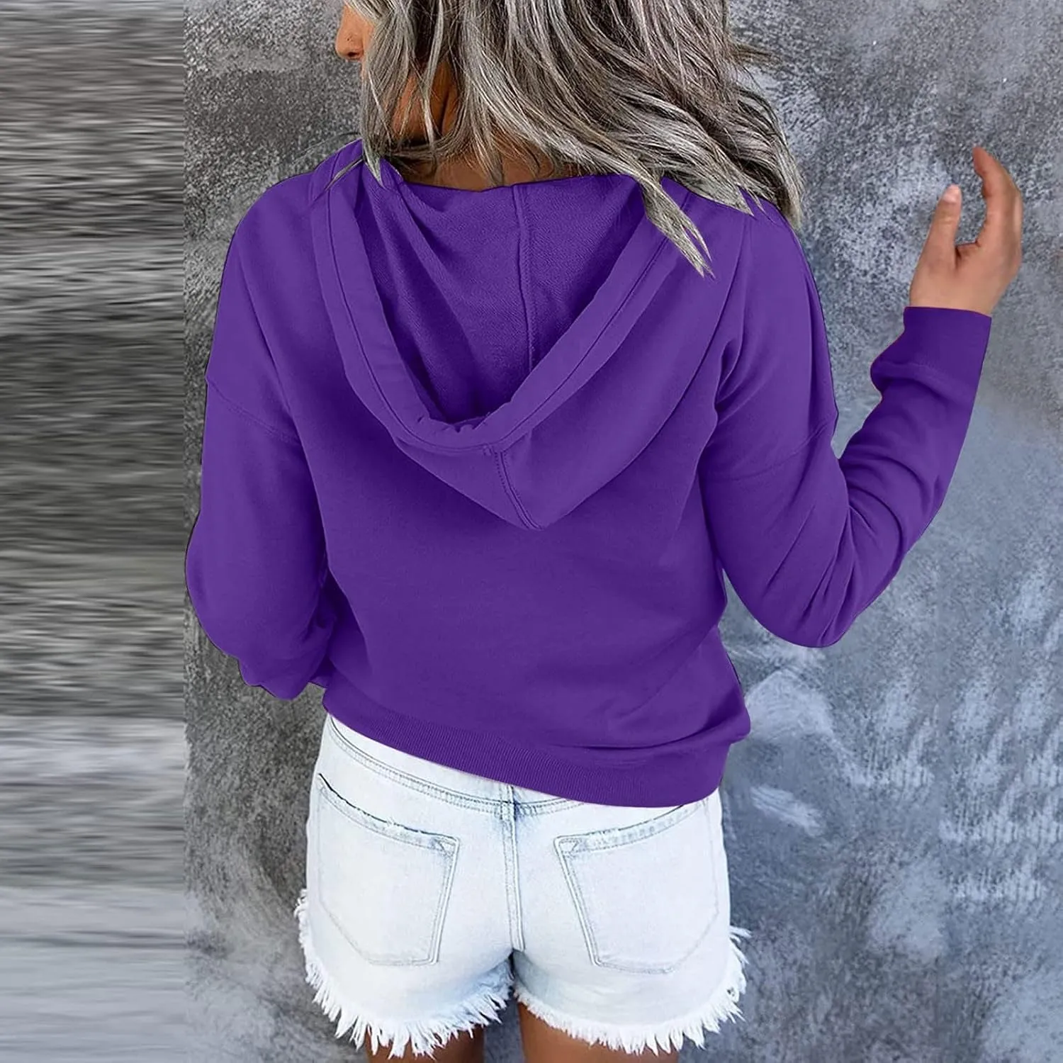 Women's Pullover Hoodies Tops Casual Button Down Long Sleeve Hooded Sweatshirts With Kangaroo Pocket Trendy 2023