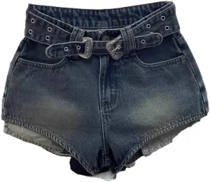 Women's Retro Brown Shorts High Waist Personalized Wide Leg Hot Pants Shorts