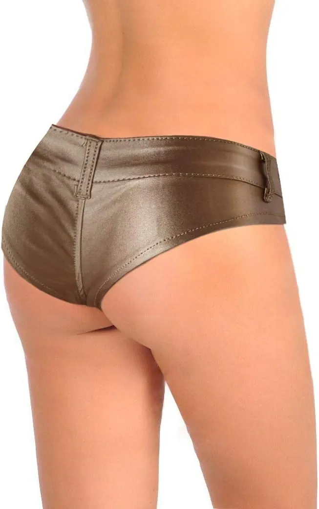 Womens Sexy Faux Leather Shorts Mini Low Waisted Stretchy Leather Hot Shorts