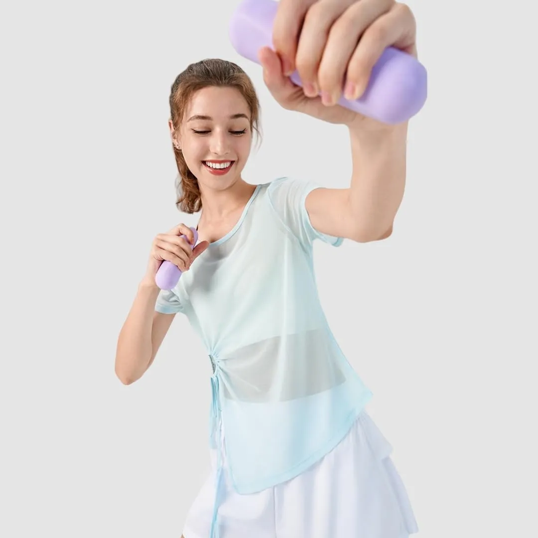 Women's Sheer Workout T-Shirt Loose Fit Adjustable Hem Yoga Top,Quick-Dry Gym Shirt for Running
