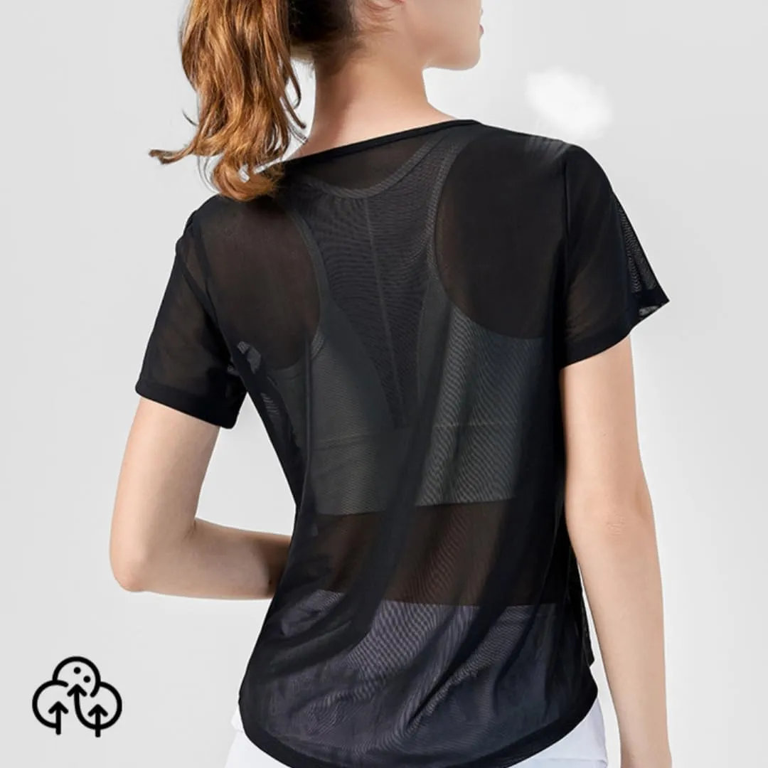 Women's Sheer Workout T-Shirt Loose Fit Adjustable Hem Yoga Top,Quick-Dry Gym Shirt for Running