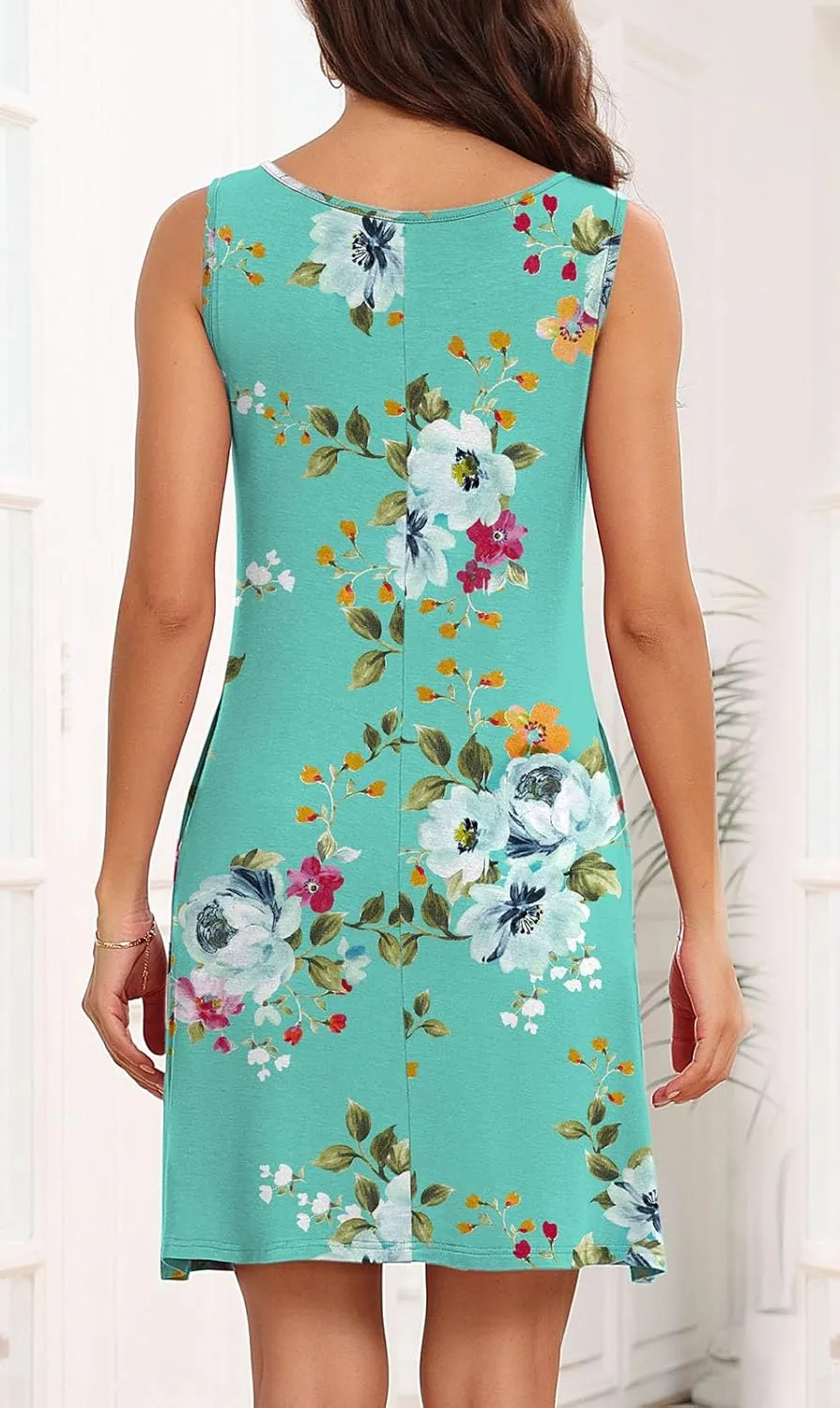 Women's Sleeveless Casual Summer Dresses Keyhole Neck Beach Mini Sundress with Pockets