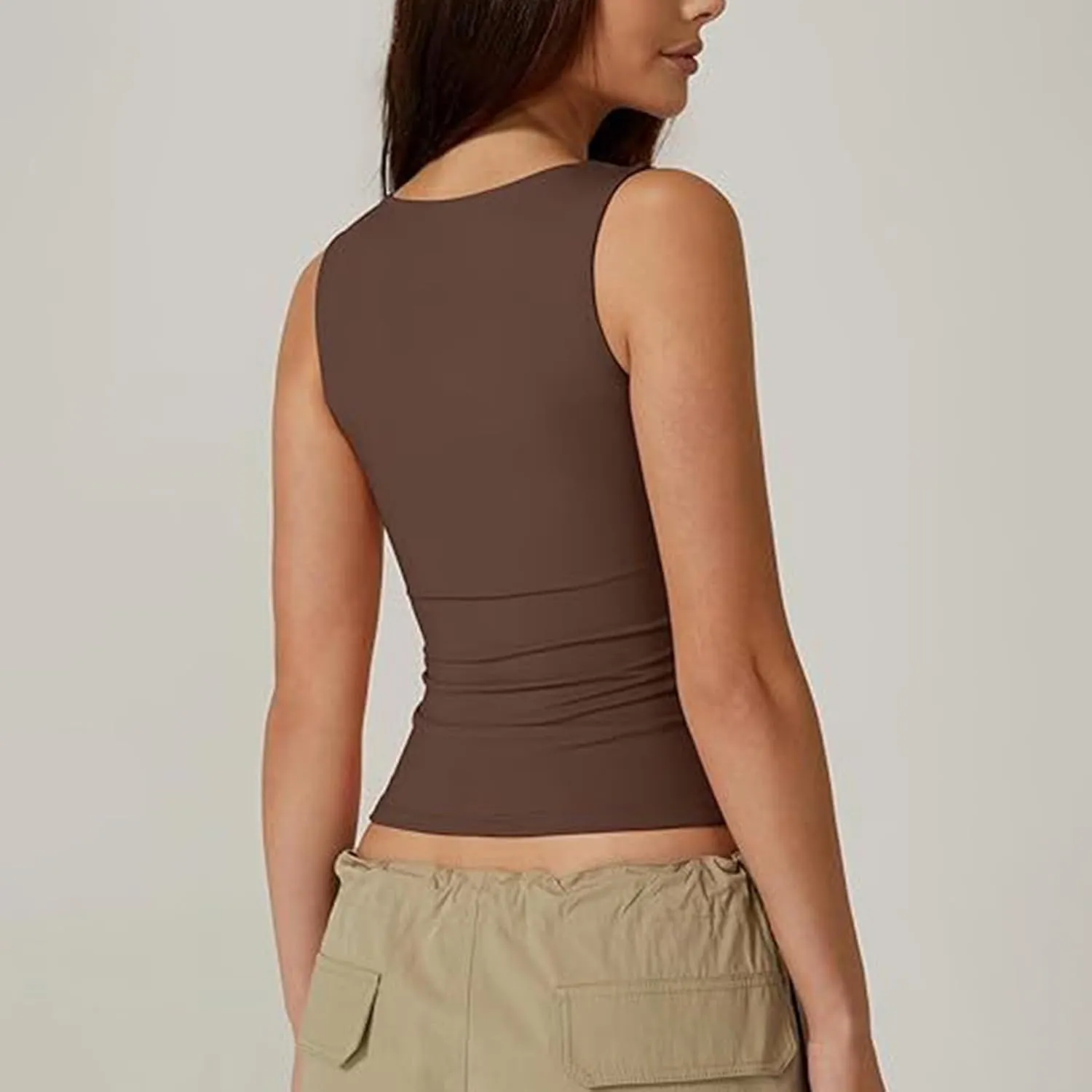 Women's Sleeveless Square Neck T-Shirt Camisole Summer Casual Slim Basic Sleeveless T-Shirt Fashion Cute Outing Tops