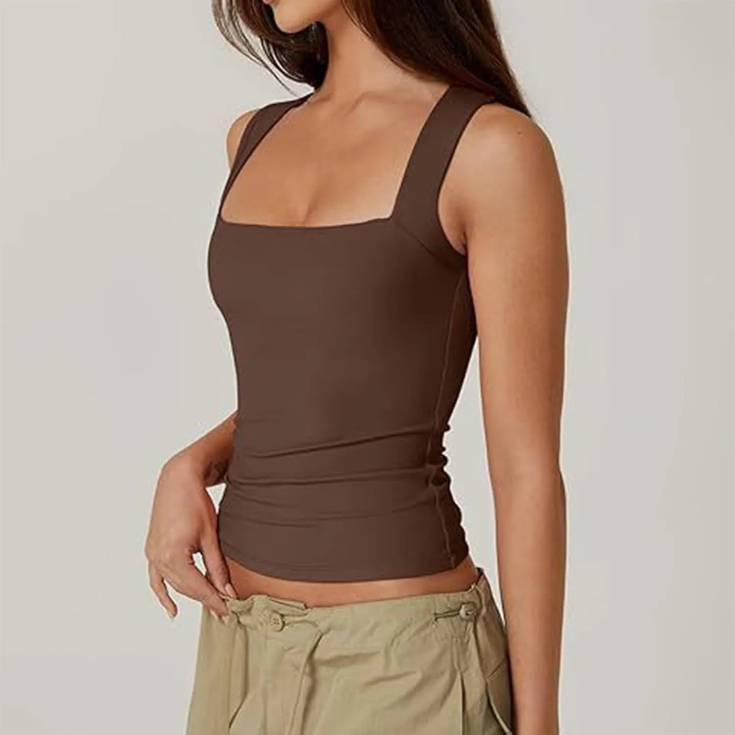 Women's Sleeveless Square Neck T-Shirt Camisole Summer Casual Slim Basic Sleeveless T-Shirt Fashion Cute Outing Tops