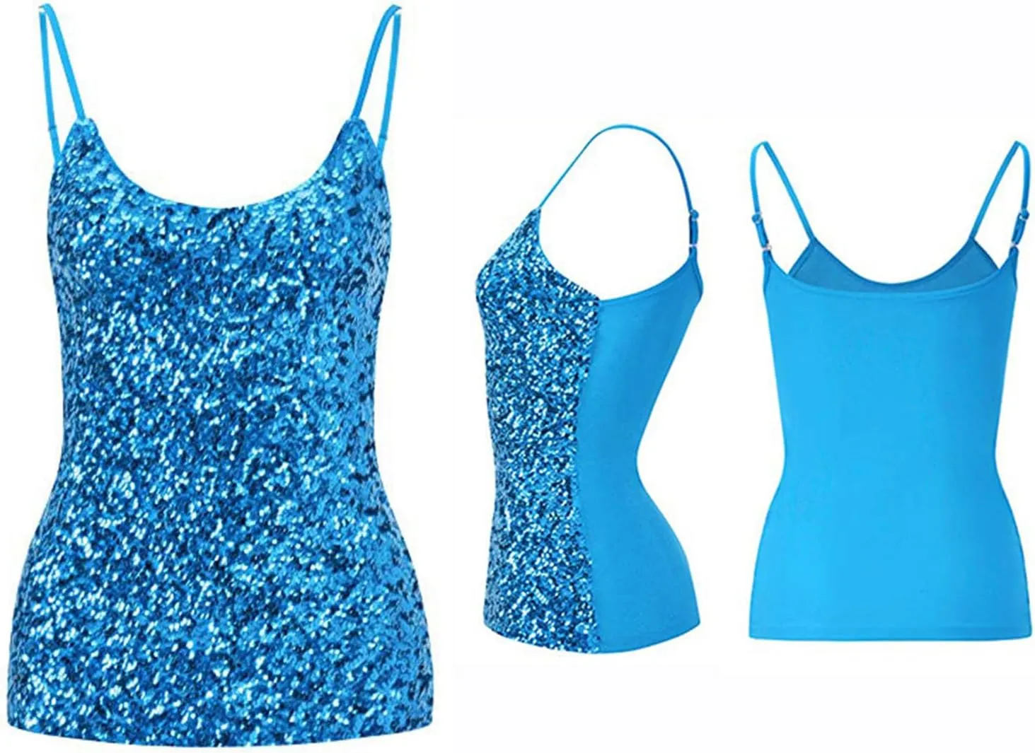 Womens Sparkle Sequin Tank Tops Spaghetti Strap Shining Camisole Vest Glitter Nightclub Disco Sleeveless Clothing