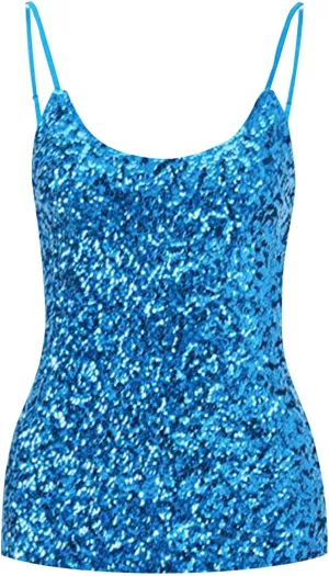 Womens Sparkle Sequin Tank Tops Spaghetti Strap Shining Camisole Vest Glitter Nightclub Disco Sleeveless Clothing
