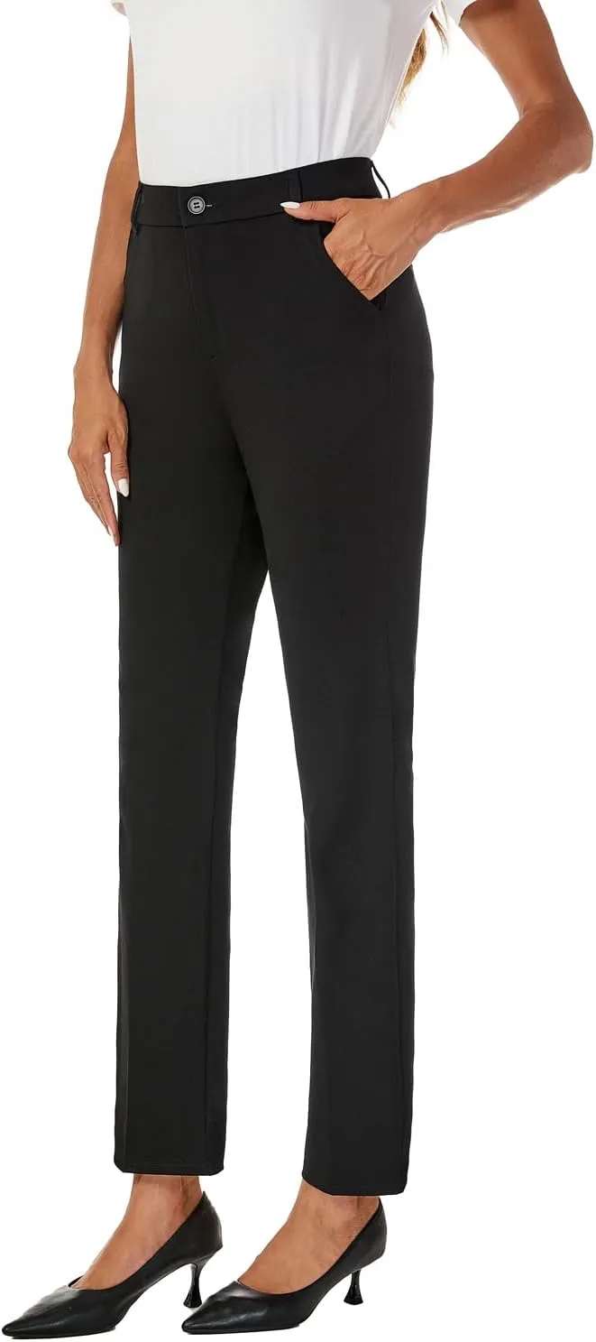 Women's Straight Leg Dress Work Ankle Pants Business Office Casual Slacks with Pockets
