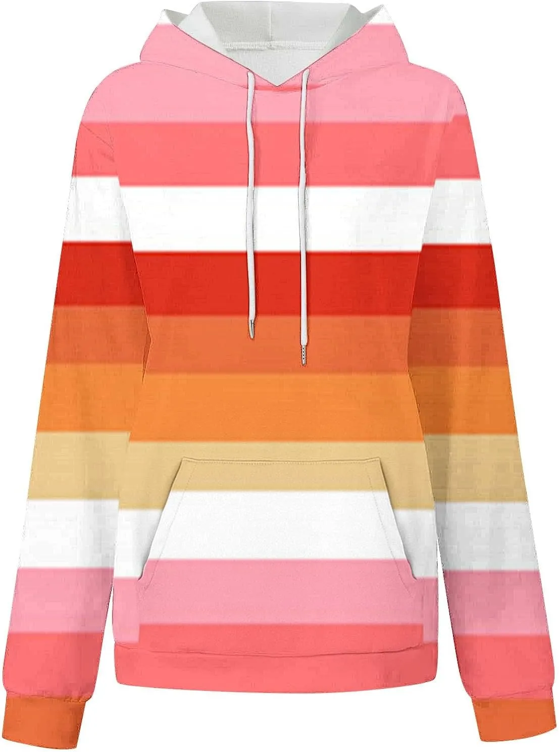 Womens Striped Hoodies Color Block Drawstring Hoodie Oversized Pullover Casual Fall Fashion Loose Fit Sweatshirt