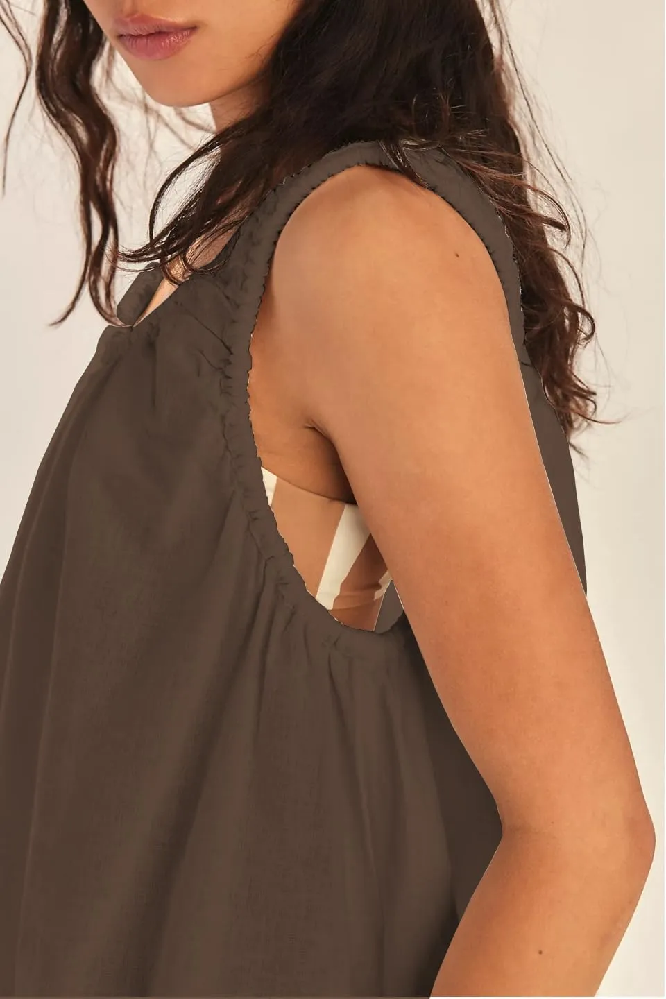 Women's Summer Babydoll Mini Dress 2025 Scoop Neck Pleated Beach Cover Up Tank Sundress with Pockets