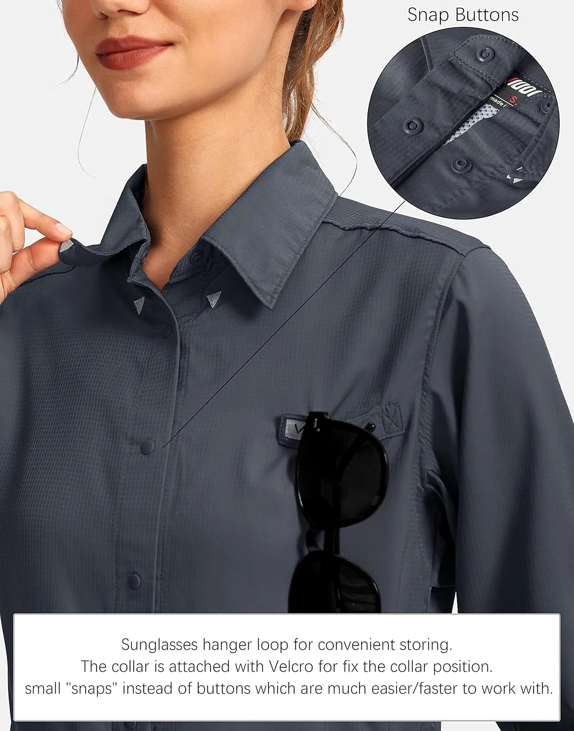 Womens Sun Protection Fishing Shirt with Zipper Pockets Lightweight SPF Long Sleeve Shirts for Hiking Safari