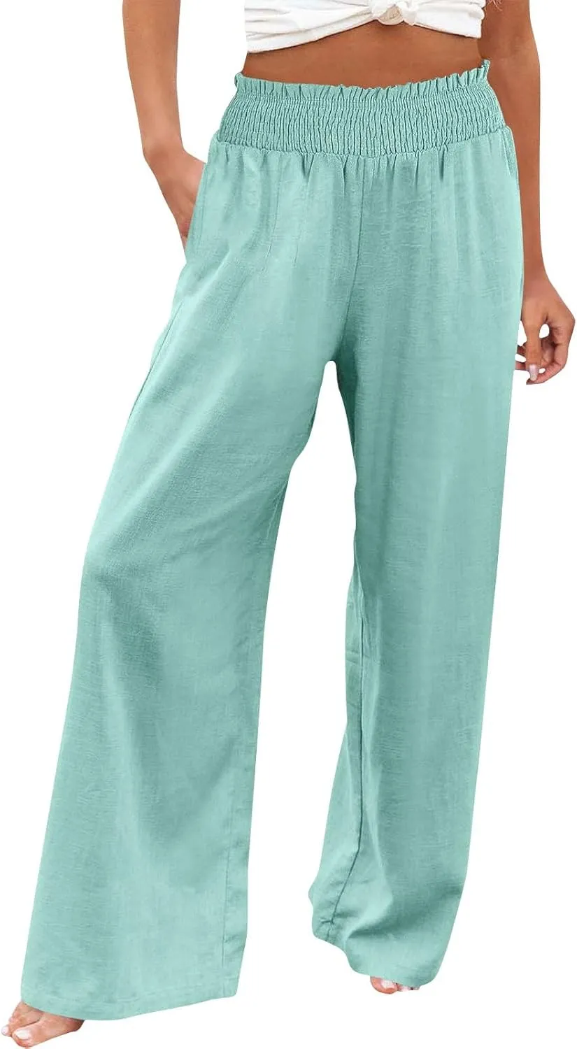 Womens Tall Dress Pants Wide Leg High Waist Summer Casual Boho Trousers Travel Vacation Long Work