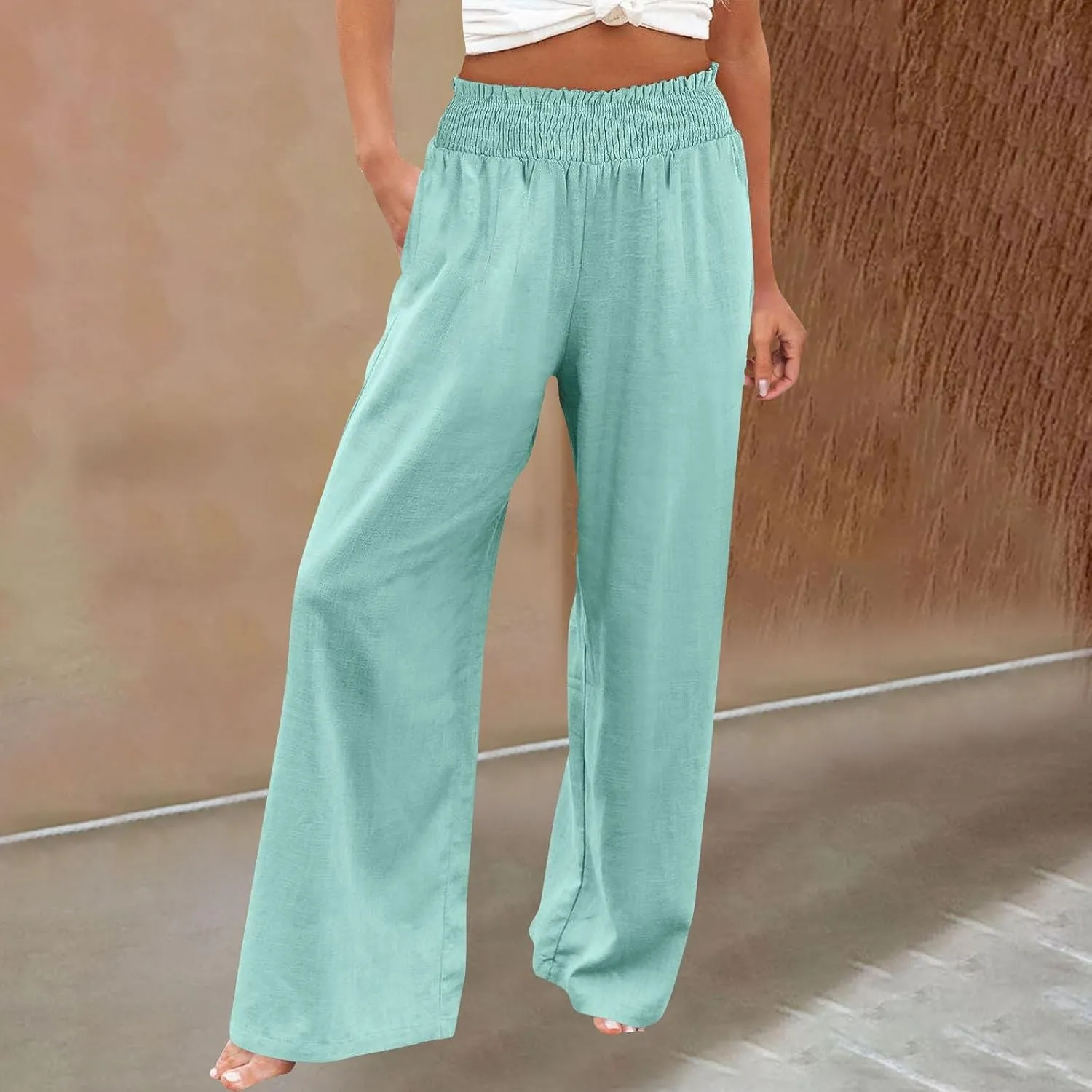 Womens Tall Dress Pants Wide Leg High Waist Summer Casual Boho Trousers Travel Vacation Long Work