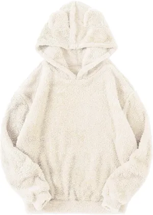 Womens Teddy Hoodies Fuzzy Fleece Shaggy Oversized Sweatshirts Winter Warm Long Sleeve Pullover with Pocket