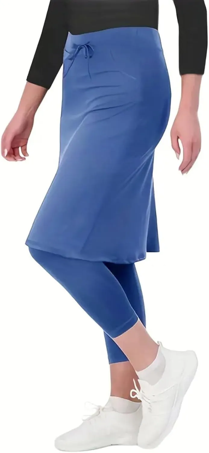 Womens Tennis Skirts with Leggings Knee Length High Waisted Yoga Capri Pants Golf Long Skorts with Pockets