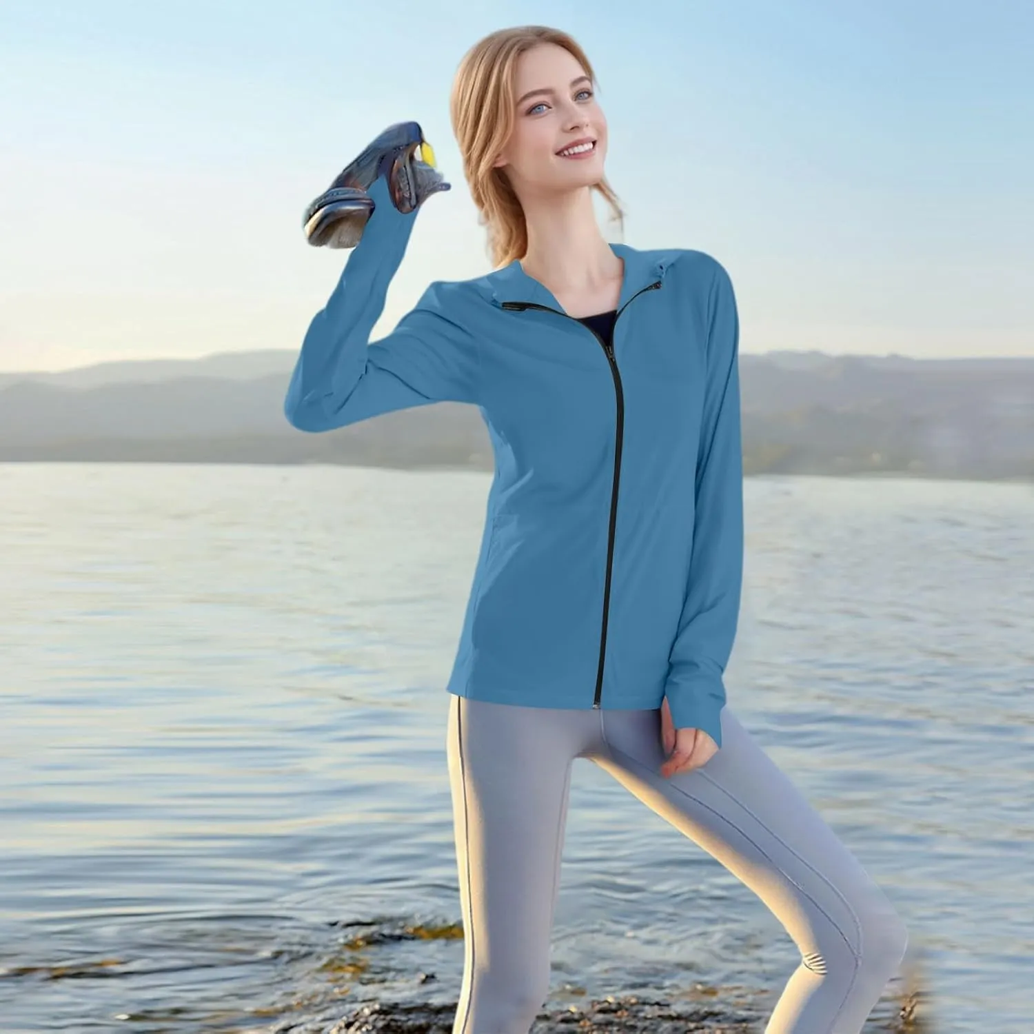 Women's UPF Sun Protection Shirts SPF Jacket UV Zip Up Hoodie Long Sleeve Summer Ice Silk Outdoor with Pockets