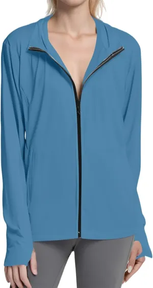 Women's UPF Sun Protection Shirts SPF Jacket UV Zip Up Hoodie Long Sleeve Summer Ice Silk Outdoor with Pockets