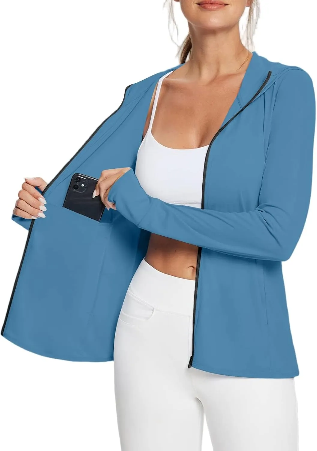 Women's UPF Sun Protection Shirts SPF Jacket UV Zip Up Hoodie Long Sleeve Summer Ice Silk Outdoor with Pockets