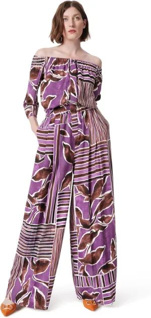 Womens Violet Off the Shoulder 3/4 Sleeve Pull on Jumpsuit Standard