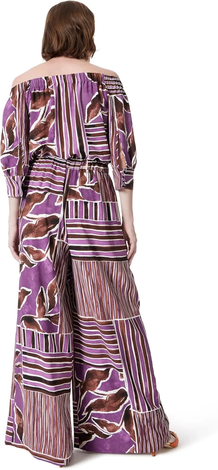 Womens Violet Off the Shoulder 3/4 Sleeve Pull on Jumpsuit Standard