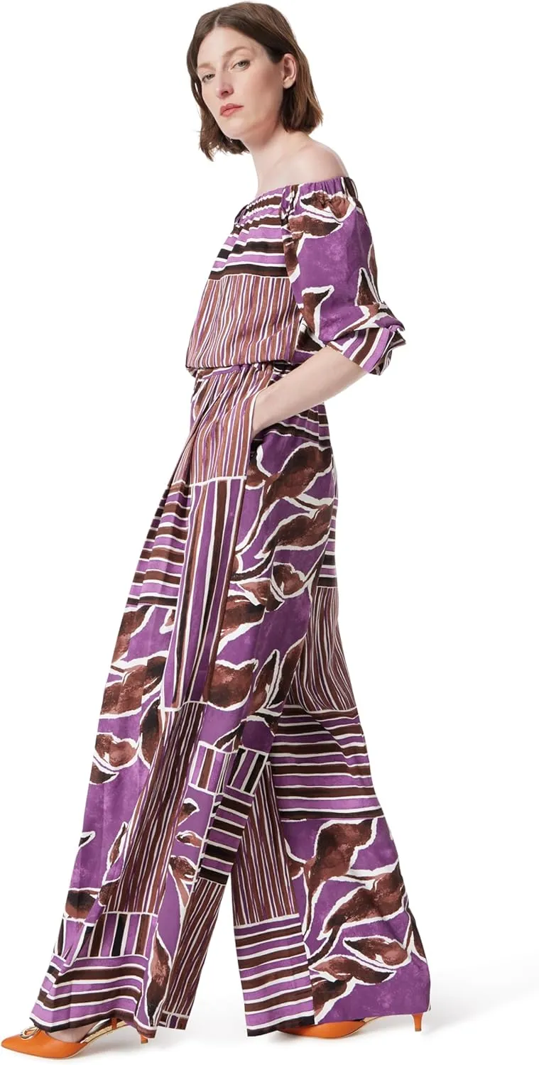 Womens Violet Off the Shoulder 3/4 Sleeve Pull on Jumpsuit Standard