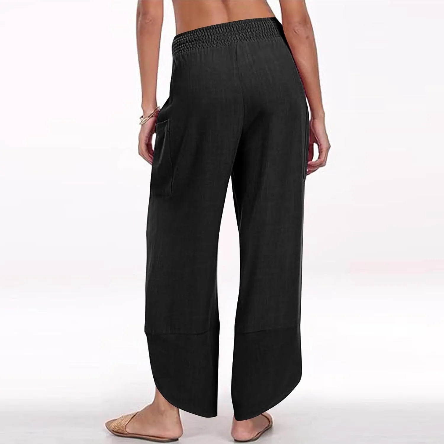 Women's Wide Leg Palazzo Capri Pants Summer Casual Loose High Waisted Lounge Capris Flowy Cropped Beach Work Trousers