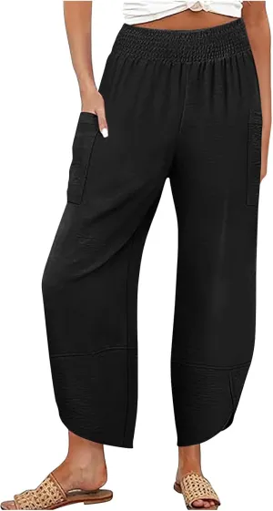 Women's Wide Leg Palazzo Capri Pants Summer Casual Loose High Waisted Lounge Capris Flowy Cropped Beach Work Trousers