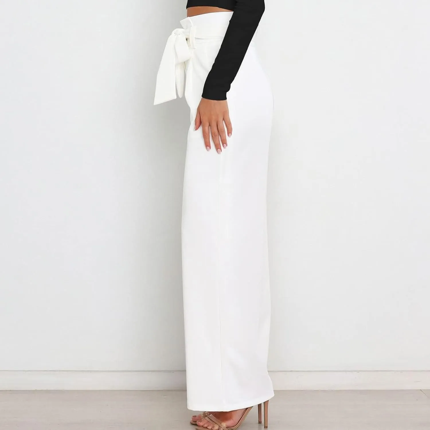 Women's Wide Leg Pants High Elastic Waisted in The Back Business Work Trousers Long Straight Suit Pants
