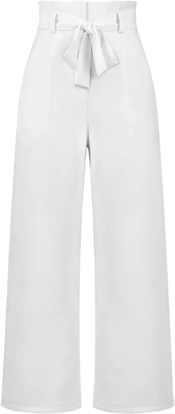 Women's Wide Leg Pants High Elastic Waisted in The Back Business Work Trousers Long Straight Suit Pants
