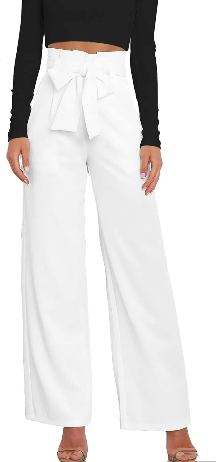 Women's Wide Leg Pants High Elastic Waisted in The Back Business Work Trousers Long Straight Suit Pants