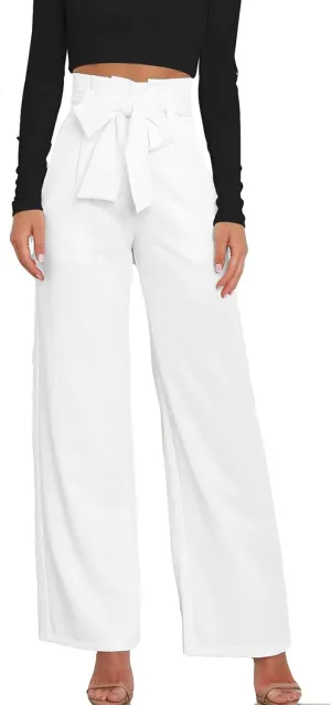 Women's Wide Leg Pants High Elastic Waisted in The Back Business Work Trousers Long Straight Suit Pants